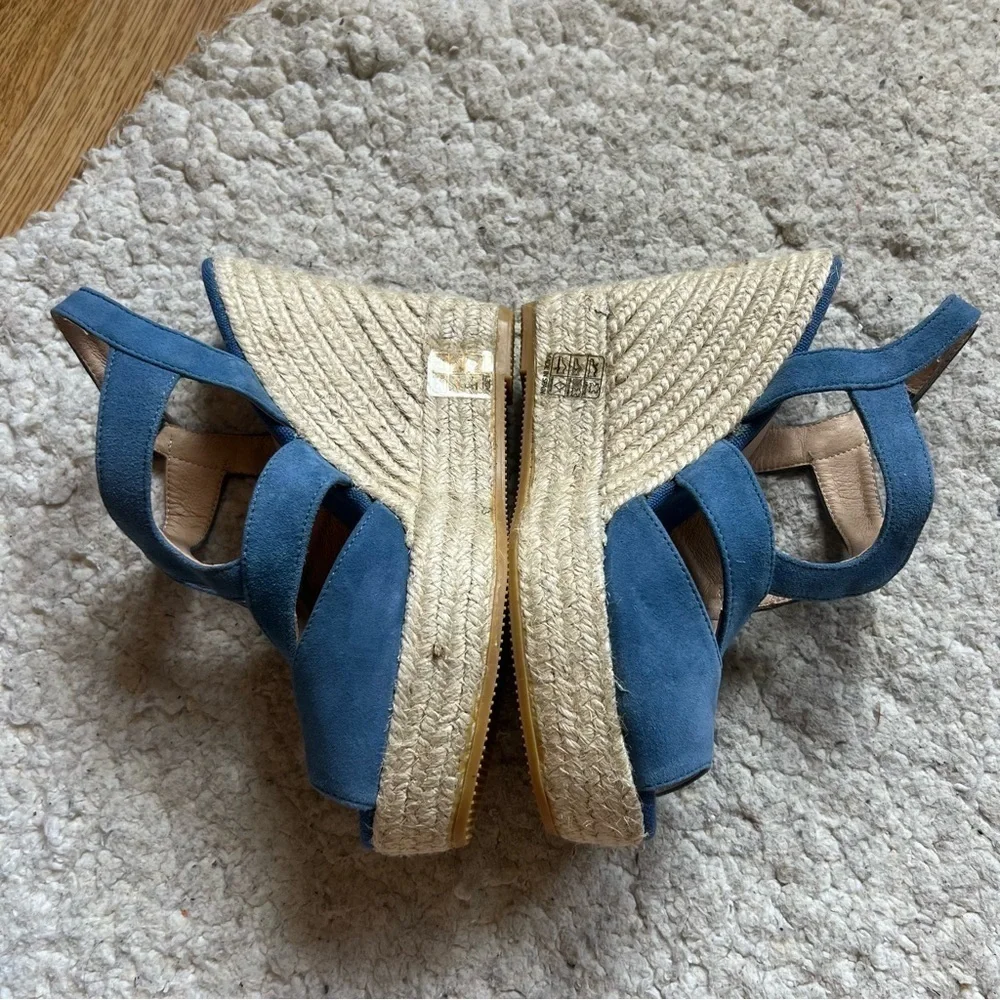 Kanna: Sky Blue Suede Espadrille Ankle Buckle Wedges NWOT Size 39